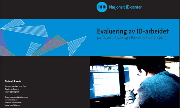 Illustrasjonsbilde av forsiden til rapporten "Evaluering av ID-arbeidet" fra Nasjonalt ID-senter